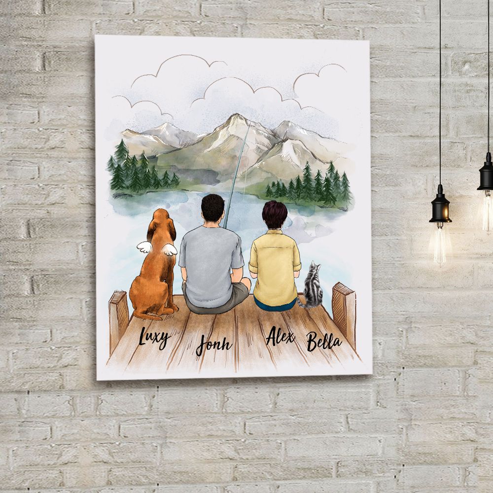 Personalized gifts for the whole family with dog, cat canvas print - UP TO 5 - Fishing