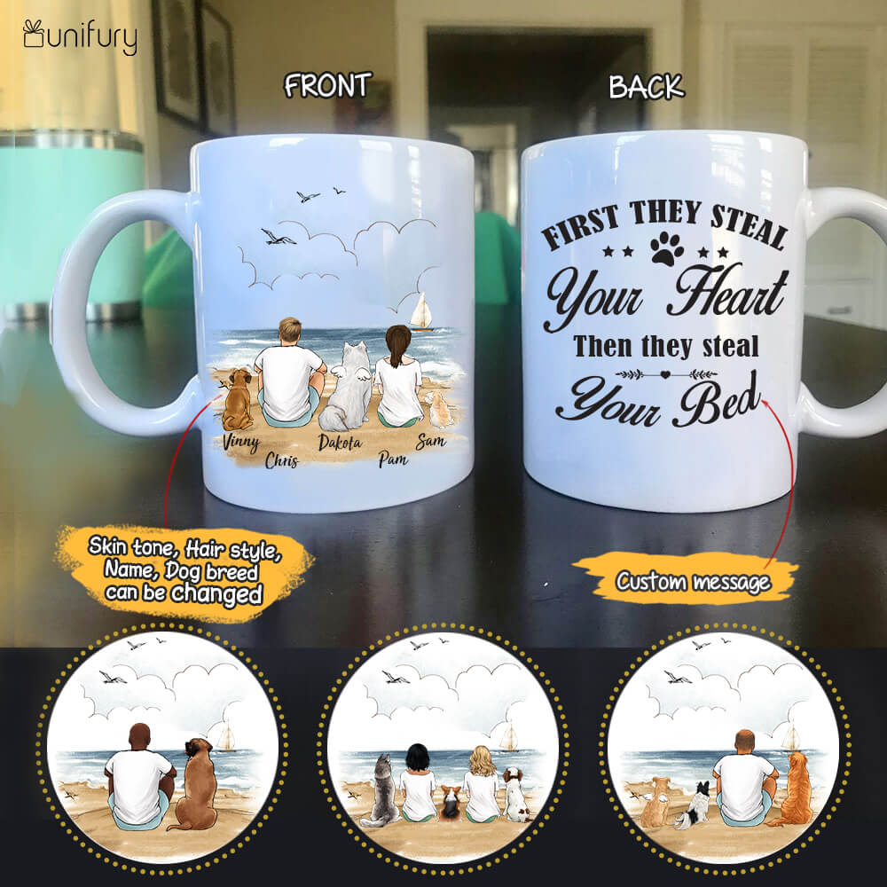 Personalized dog mug gifts for dog lovers - Frist they steal your heart then they steal your bed