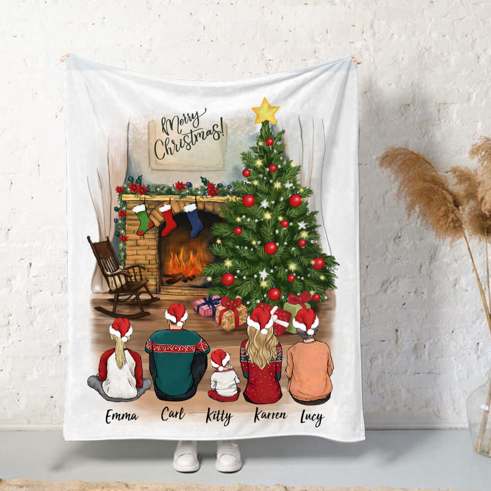 Personalized family Christmas gifts for the whole family Fleece Blanket - UP TO 5 PEOPLE - 2426