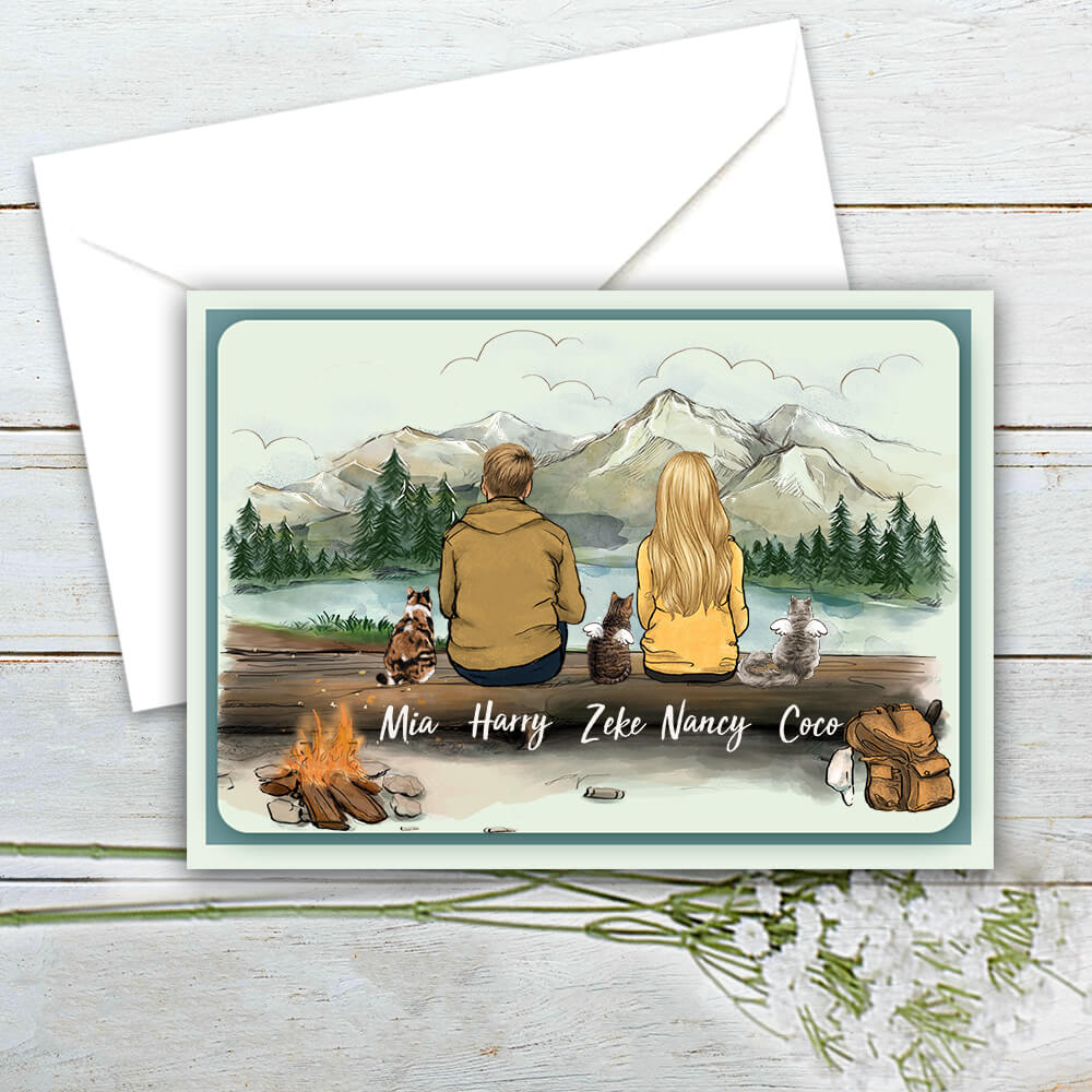 Personalized Hiking Postcard gifts for cat lovers - CAT &amp; COUPLE
