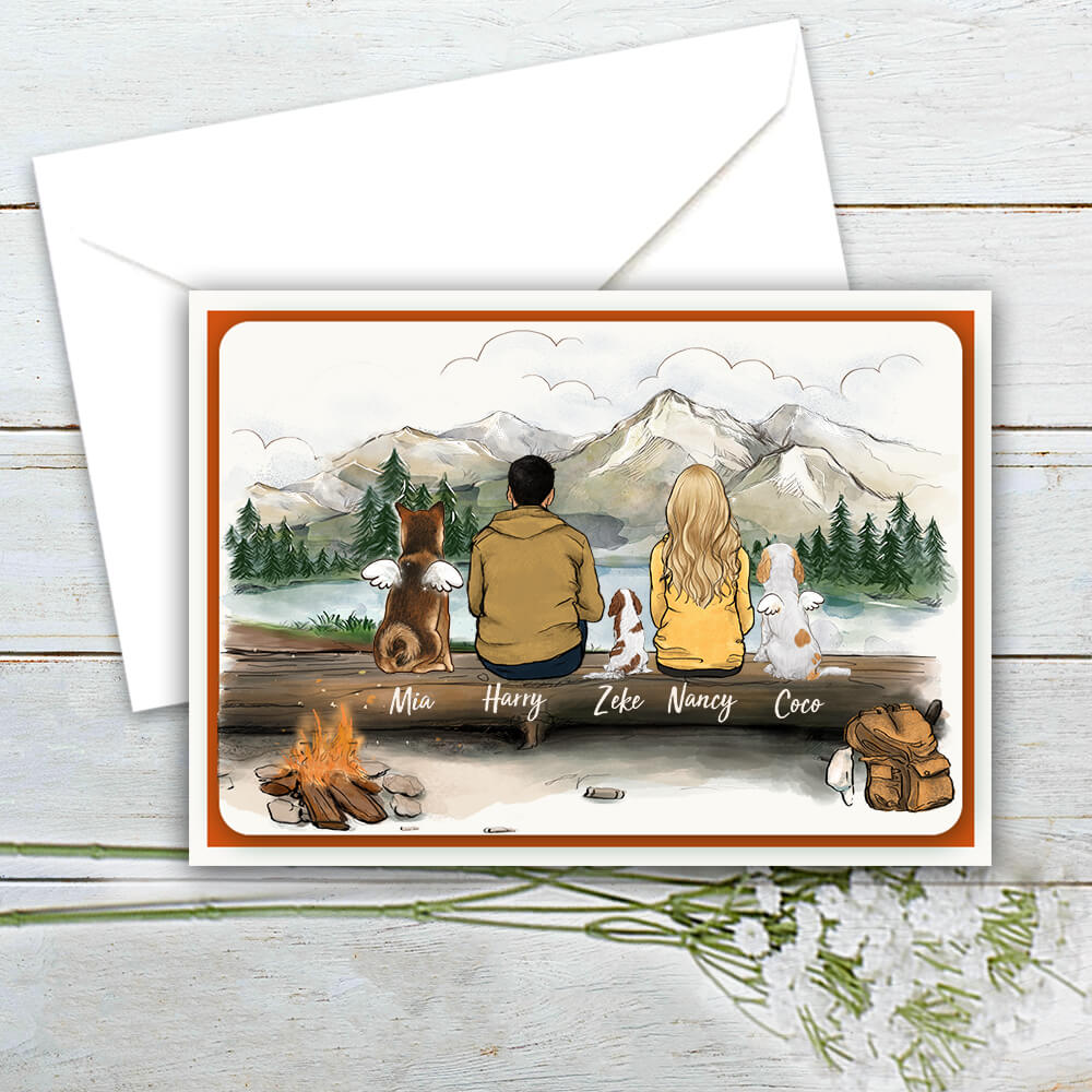 Custom holiday postcards - for dog lovers - hiking background