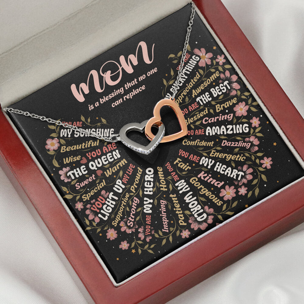 Words to Describe Mom - Birthday Mother&#39;s Day Jewelry Gift Interlocking Hearts Necklace Gift for Mom - luxury box
