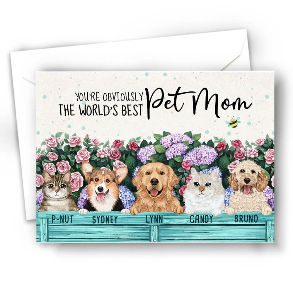 Personalized dog &amp; cat Postcard with custom message for dog and cat mom grandma - Flower Garden