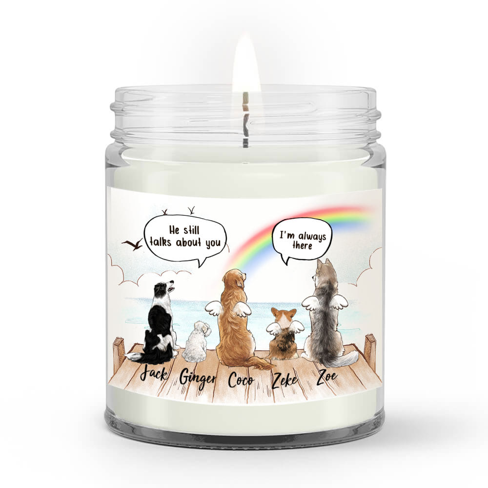 Personalized dog memorial gifts Rainbow bridge Soy Wax Candle They still talk about you conversation - Wooden Dock