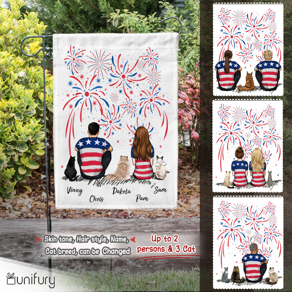 Personalized custom cat &amp; couple garden flag 4th Of July - 2408