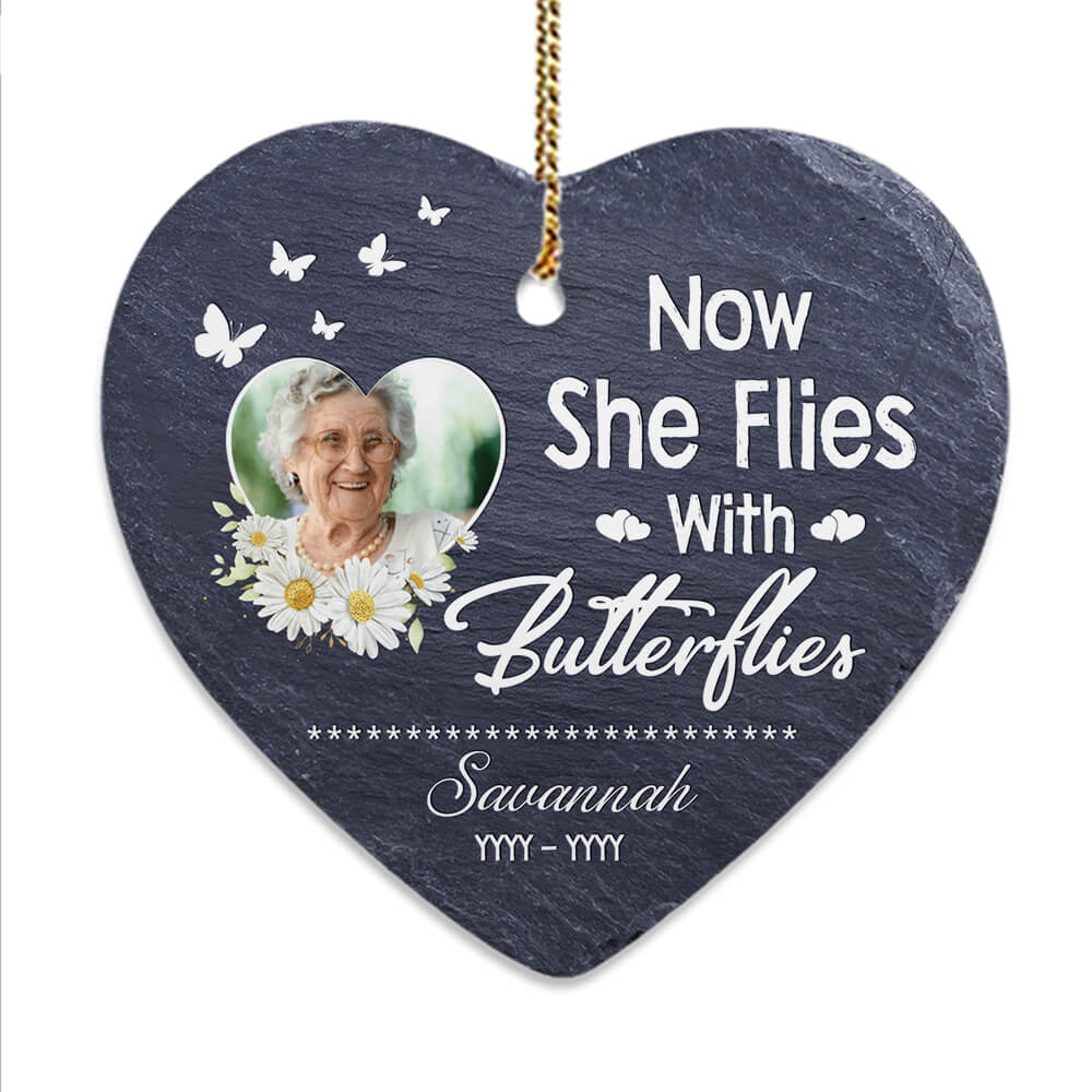 Personalized Memorial Ceramic Ornament gifts - Now she flies - Custom Photo