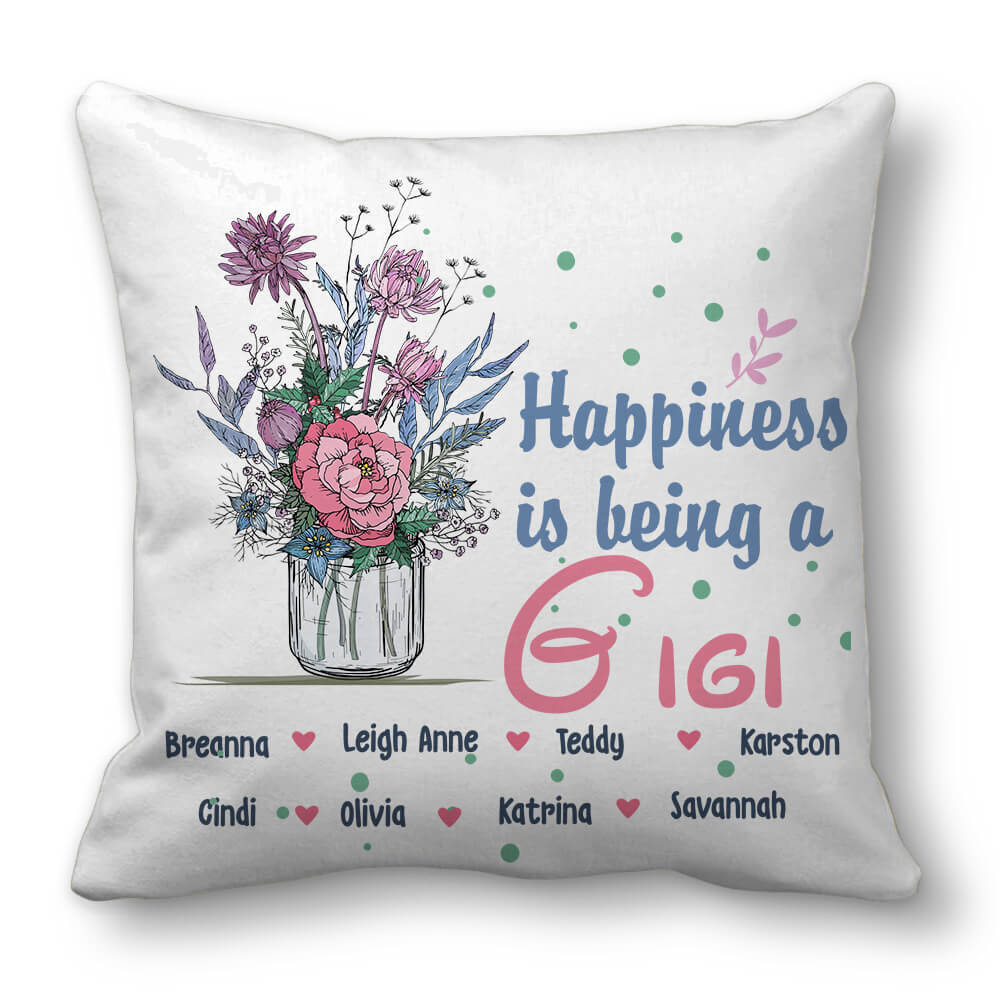 Happiness Is Being A Gigi Throw Pillow Personalized Grandma Gifts