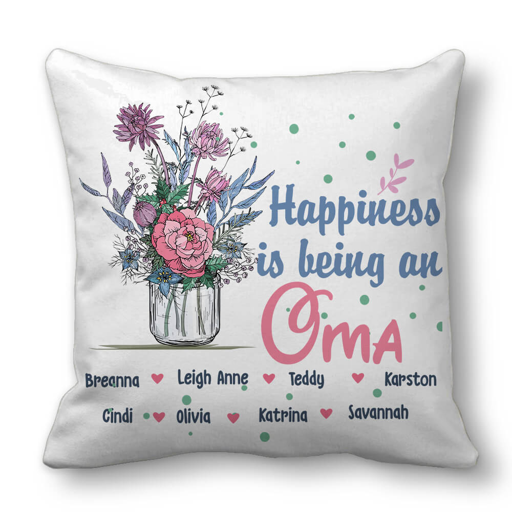 Happiness Is Being An Oma Throw Pillow Personalized Grandma Gifts