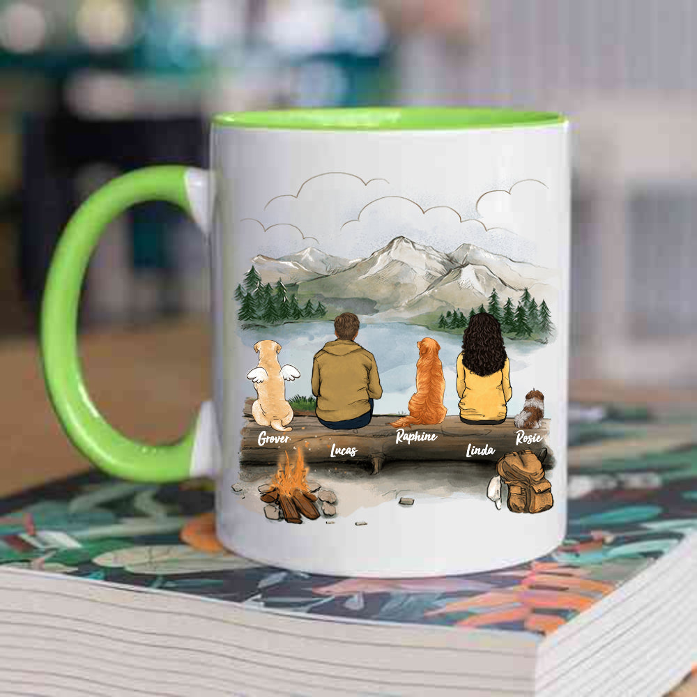 dog owner hiking with dog light green two-tone mug gift for dog lovers