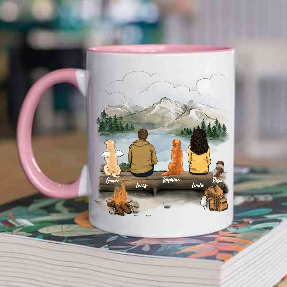 dog owner hiking with dog pink two-tone mug gift for dog lovers