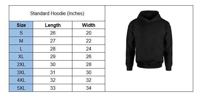 Custom Cat Owner Hoodie - Sizing chart