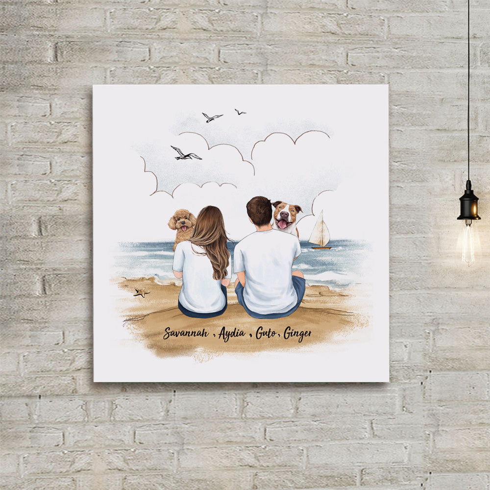 Personalized photo tile gifts for pet lovers - Hugging dog, cat - Couple Beach