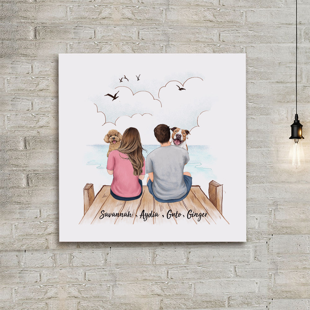 Personalized photo tile gifts for pet lovers - Hugging dog, cat - Couple Wooden Dock
