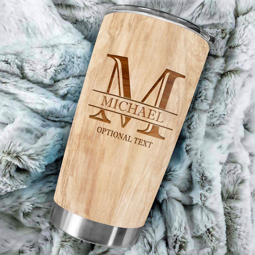 Personalized Fat Tumbler Gift - Split monogram - Wooden - Unifury