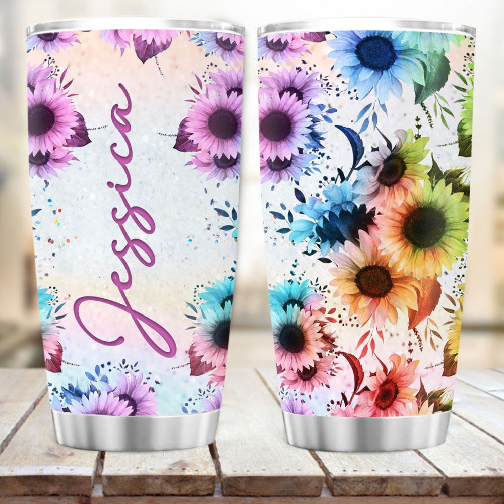 Personalized Fat Tumbler Gift - Rainbow Sunflower