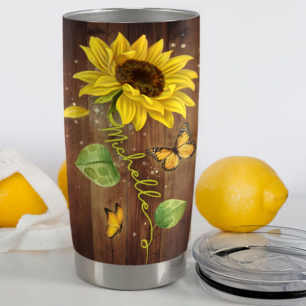 Personalized Fat Tumbler Gift - Sunflower Style - I am brave
