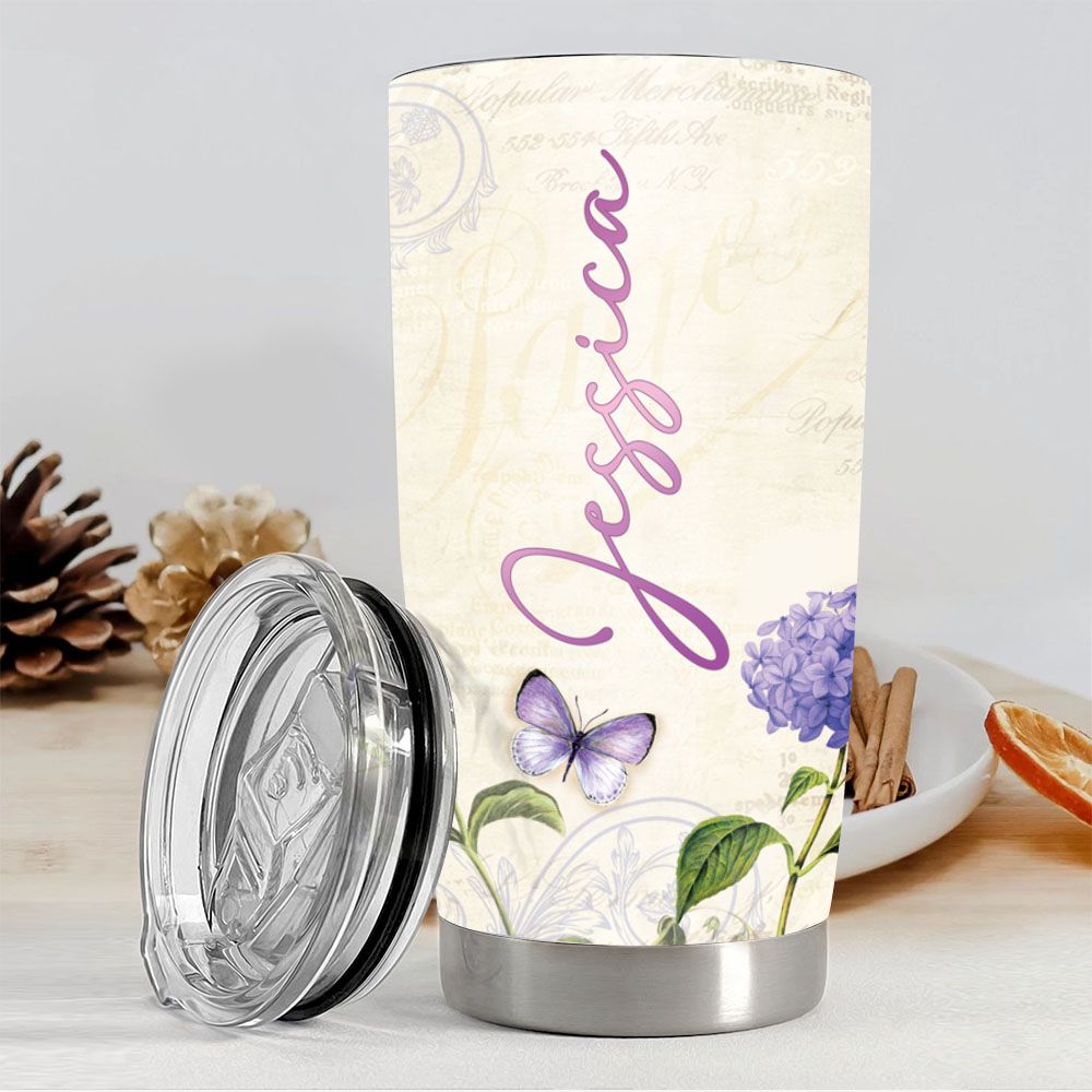 Personalized Fat Tumbler Gift - Vintage Butterfly Style - Blessed