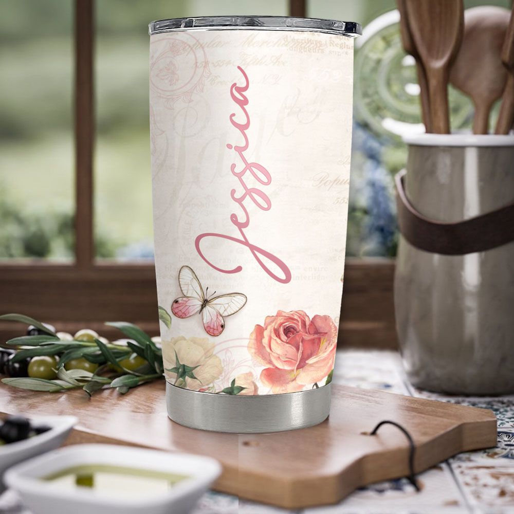 Personalized Fat Tumbler Gift - Vintage Butterfly Style - Believe