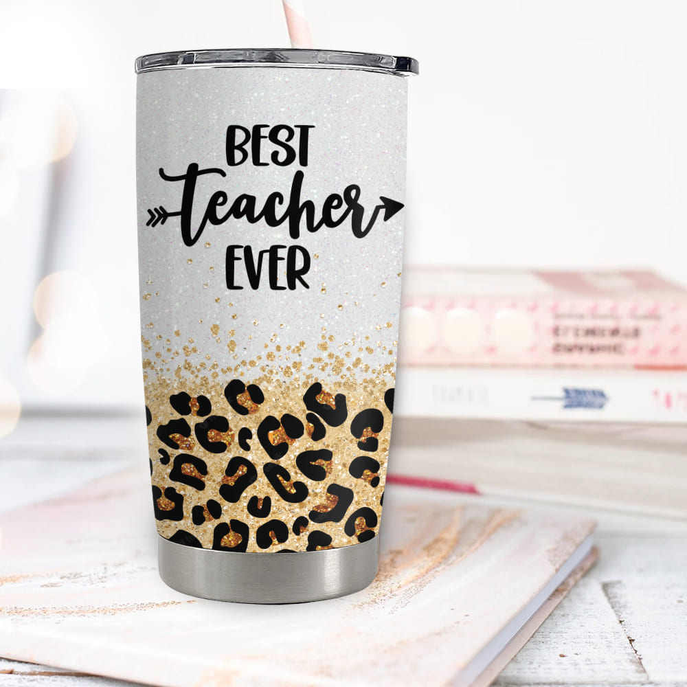 Personalized Teacher Clear Glass Tumbler, Heart Coffee Cup - Unifury