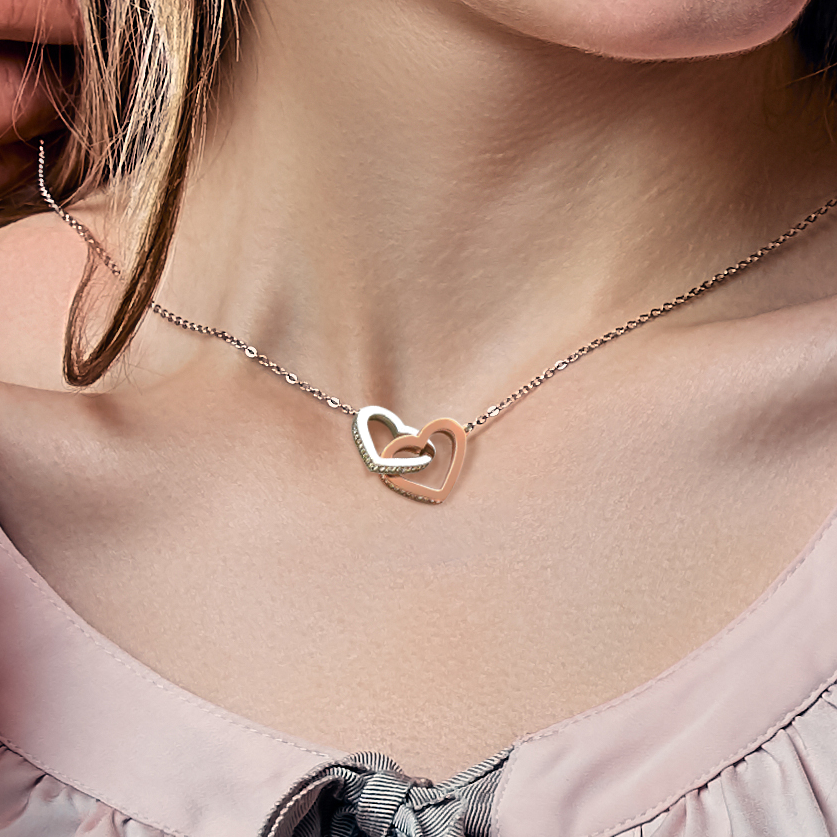 Personalized Interlocking Hearts Necklace Mother&#39;s Day Gift from Daughter Son | Since the day I was small - Thank you Mom
