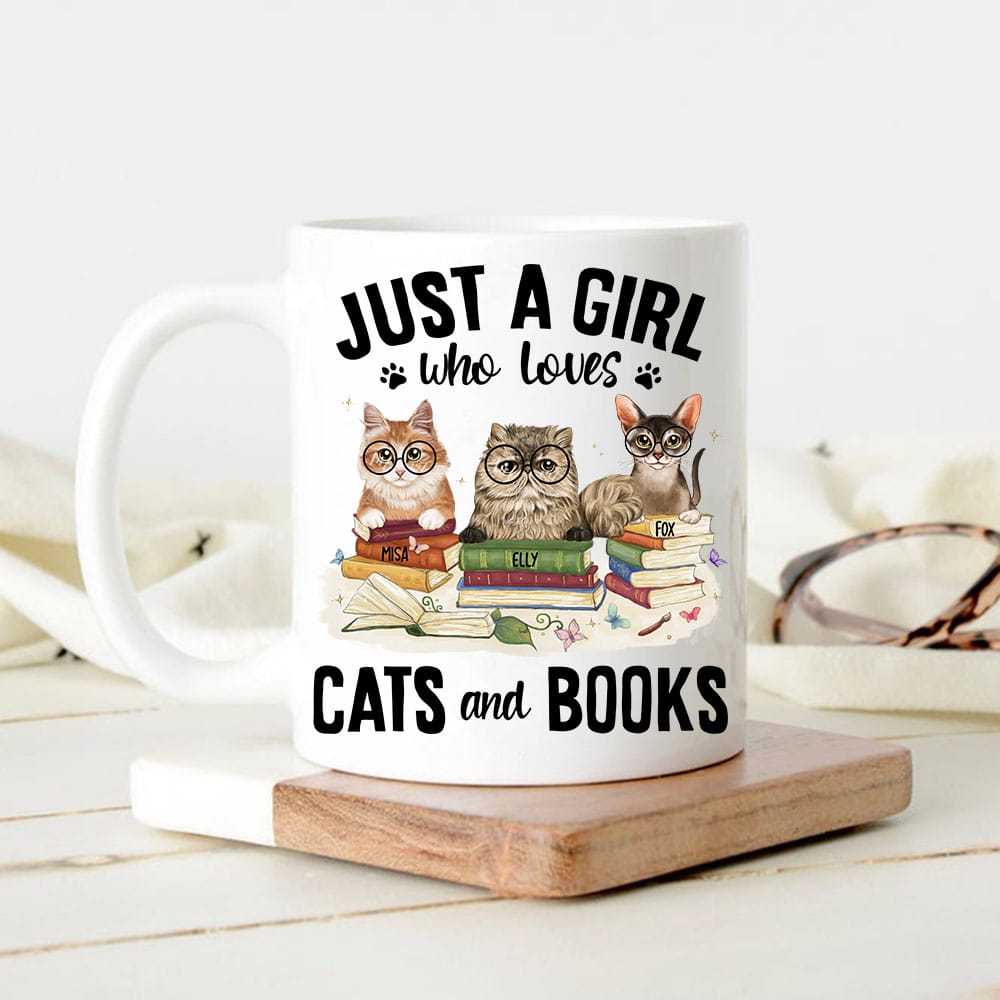 Personalized coffee mug gift for cat lovers - Cats &amp; Books