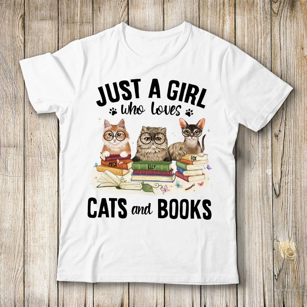 Personalized T-shirt gift for cat lovers - Cats &amp; Books