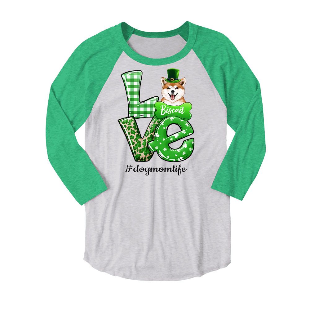 LOVE St. Patrick&#39;s Day Baseball T-shirt Custom Dog Lover Gifts
