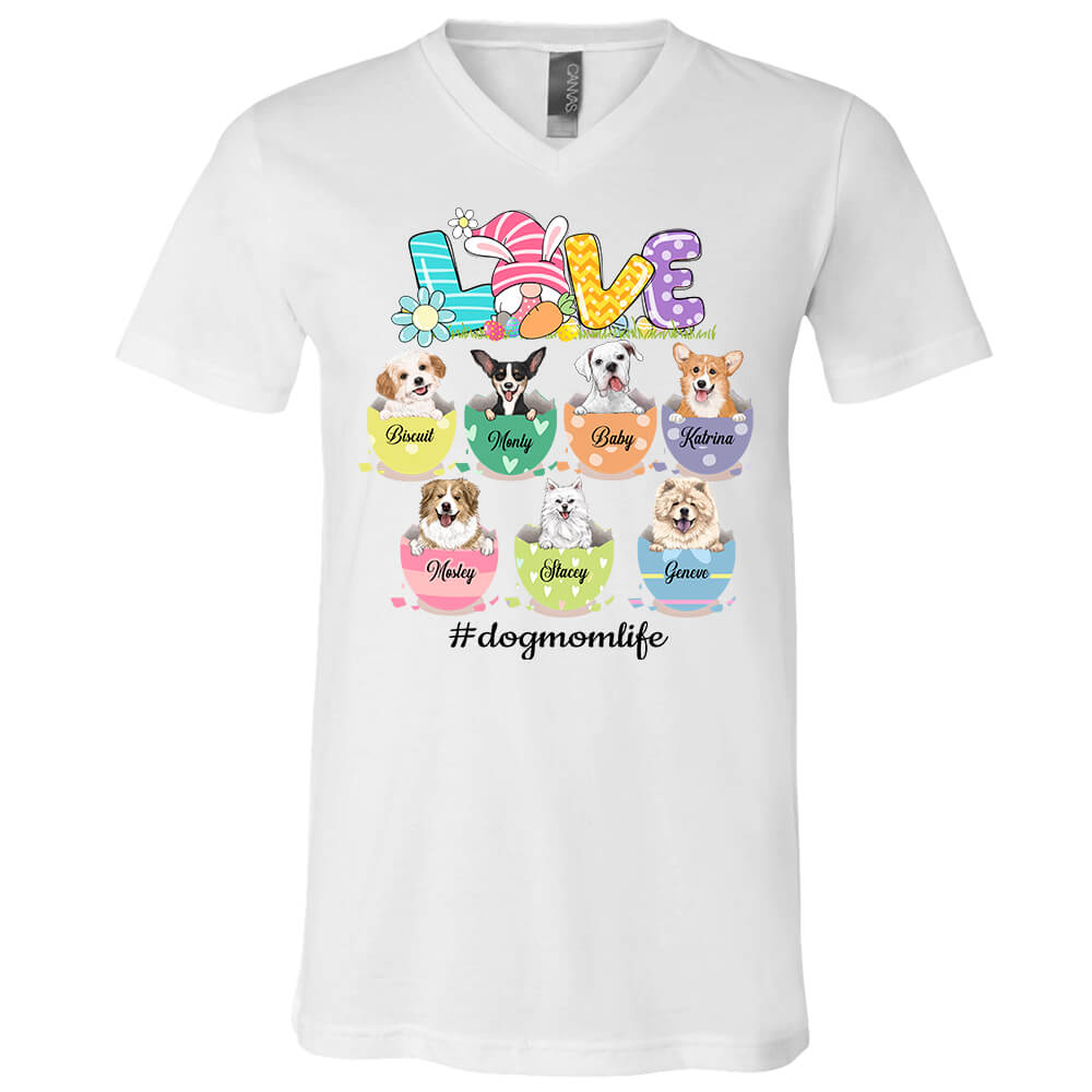 LOVE #dogmomlife Easter V-neck T-shirt - Personalized Easter Shirt Gifts for Dog Mom