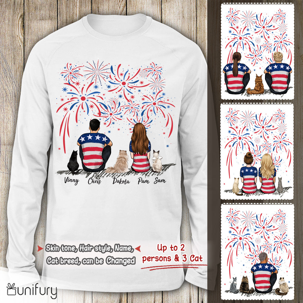Personalized custom cat &amp; couple Long Sleeve 4th Of July - 2408