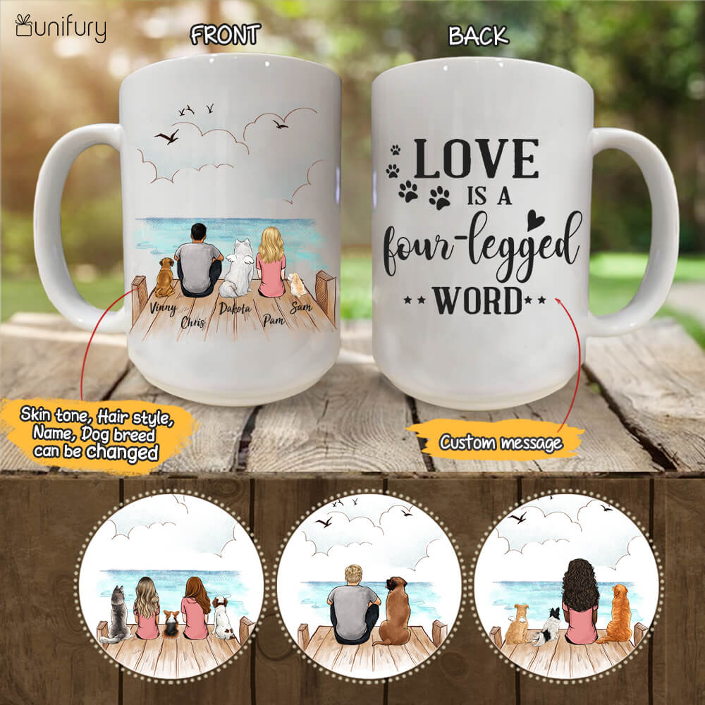 Personalized Dog Owner Mug on Wooden Background Love is a four-legged word