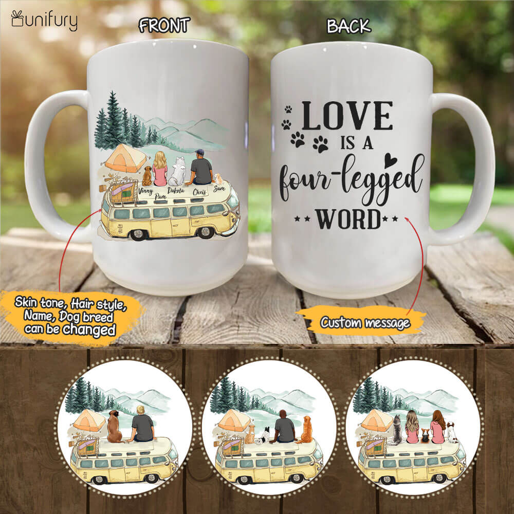 Personalized dog mug gifts for dog lovers - DOG & COUPLE - CUSTOM MESSAGE - Camping - 2355