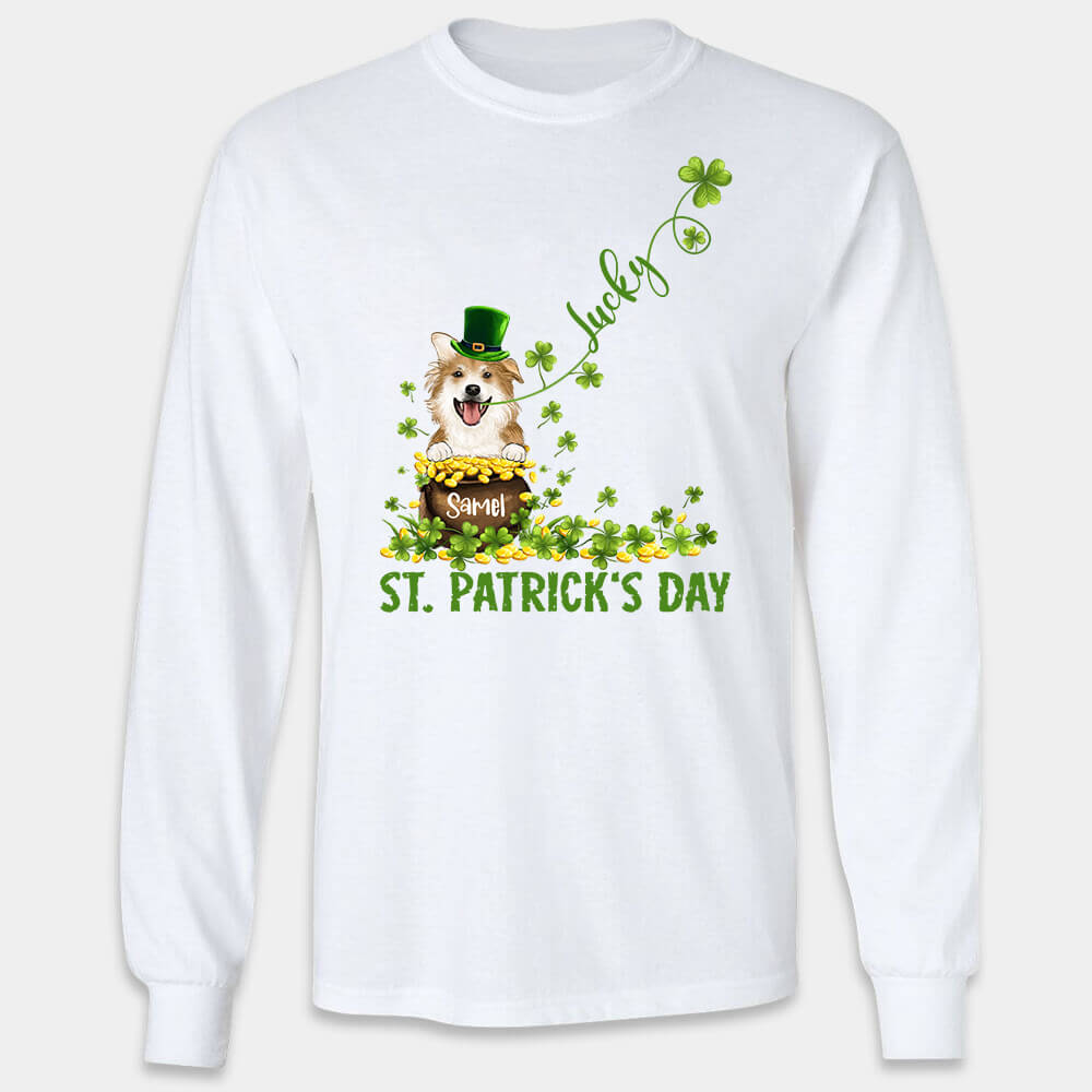 Lucky Dog St. Patrick&#39;s Day Long Sleeve Custom Dog Lover Gifts