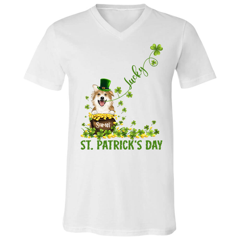 Lucky Dog St. Patrick&#39;s Day V-neck T-shirt Custom Dog Lover Gifts