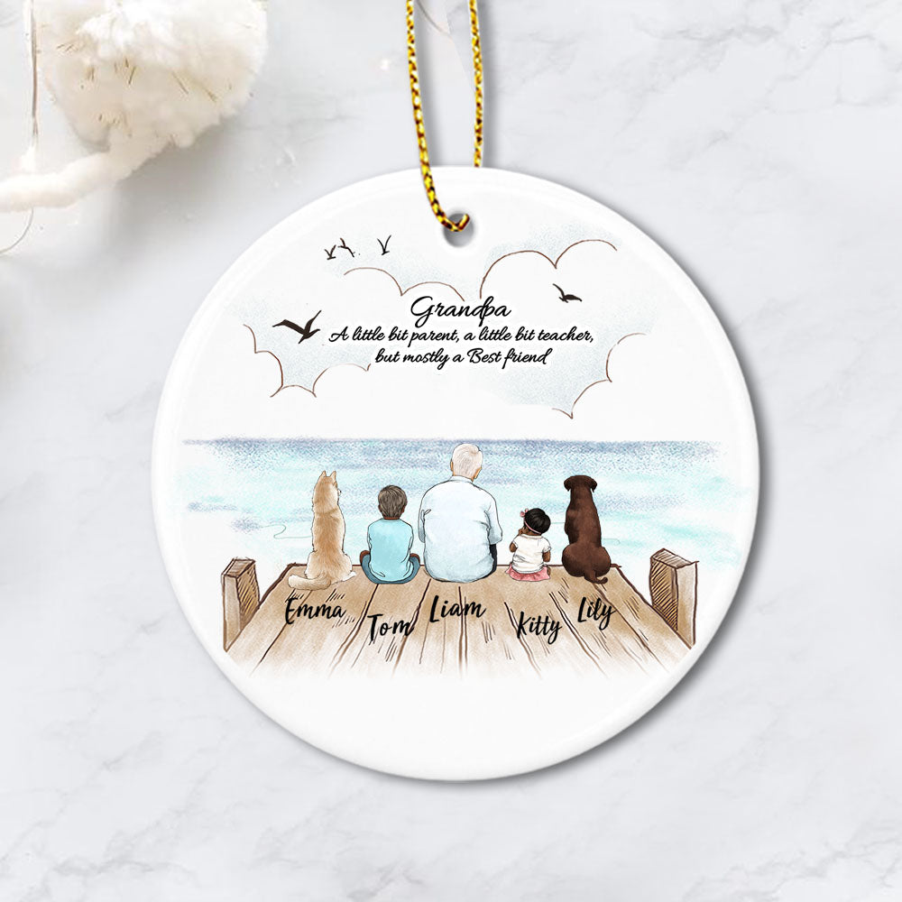 Personalized gifts for grandparents ceramic ornament with custom message - UP TO 5 PEOPLE &amp; PETS - Wooden Dock