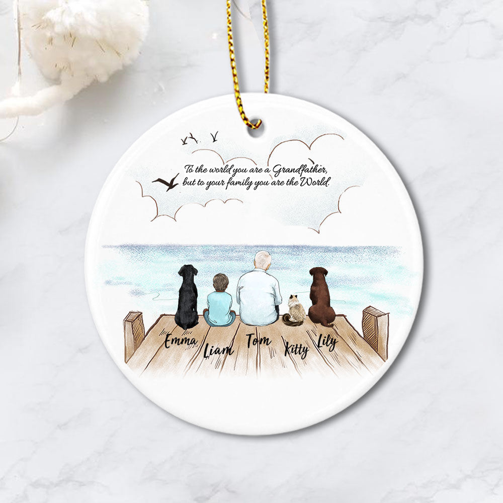 Personalized gifts for grandparents ceramic ornament with custom message - UP TO 5 PEOPLE &amp; PETS - Wooden Dock