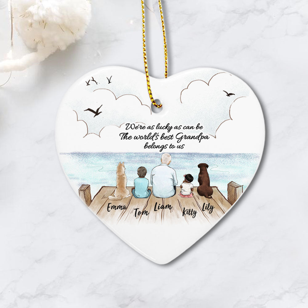 Personalized gifts for grandparents ceramic ornament with custom message - UP TO 5 PEOPLE &amp; PETS - Wooden Dock