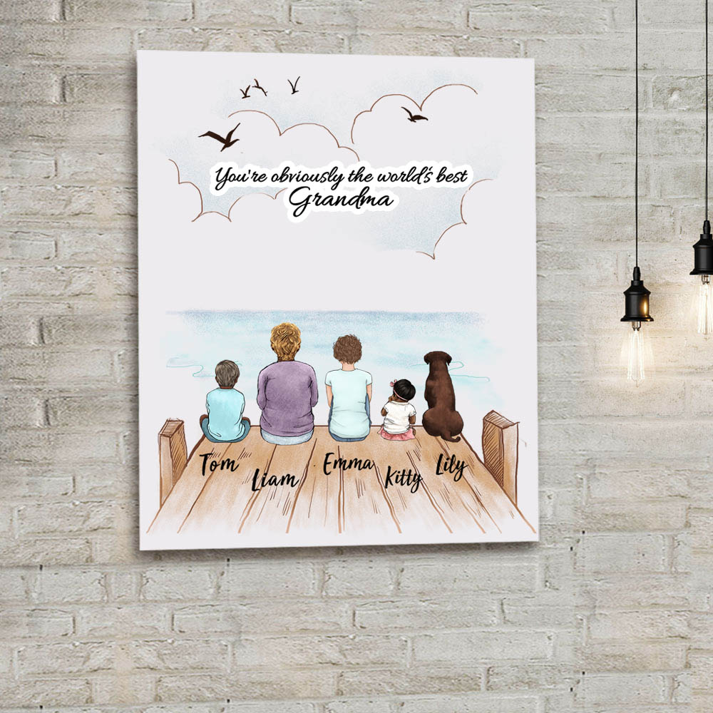 Personalized gifts for grandparents canvas print with custom message - UP TO 5 PEOPLE &amp; PETS - Wooden Dock