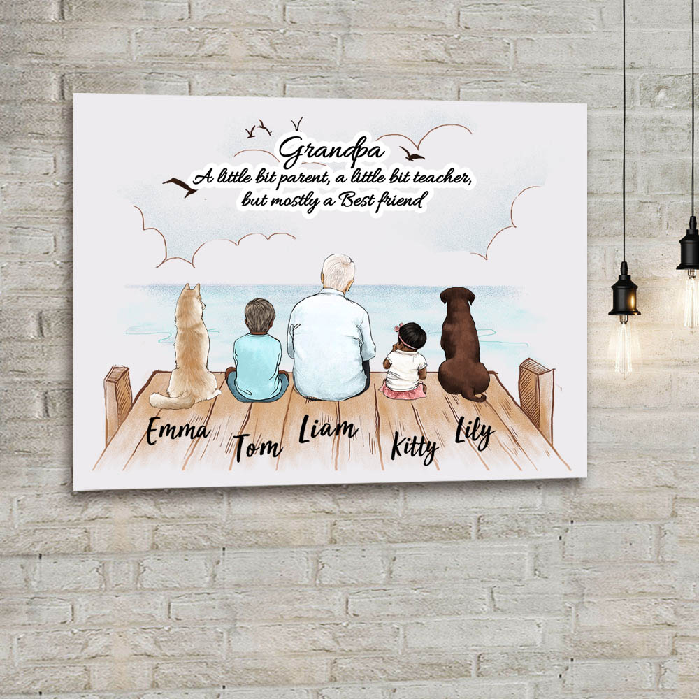 Personalized gifts for grandparents canvas print with custom message - UP TO 5 PEOPLE &amp; PETS - Wooden Dock