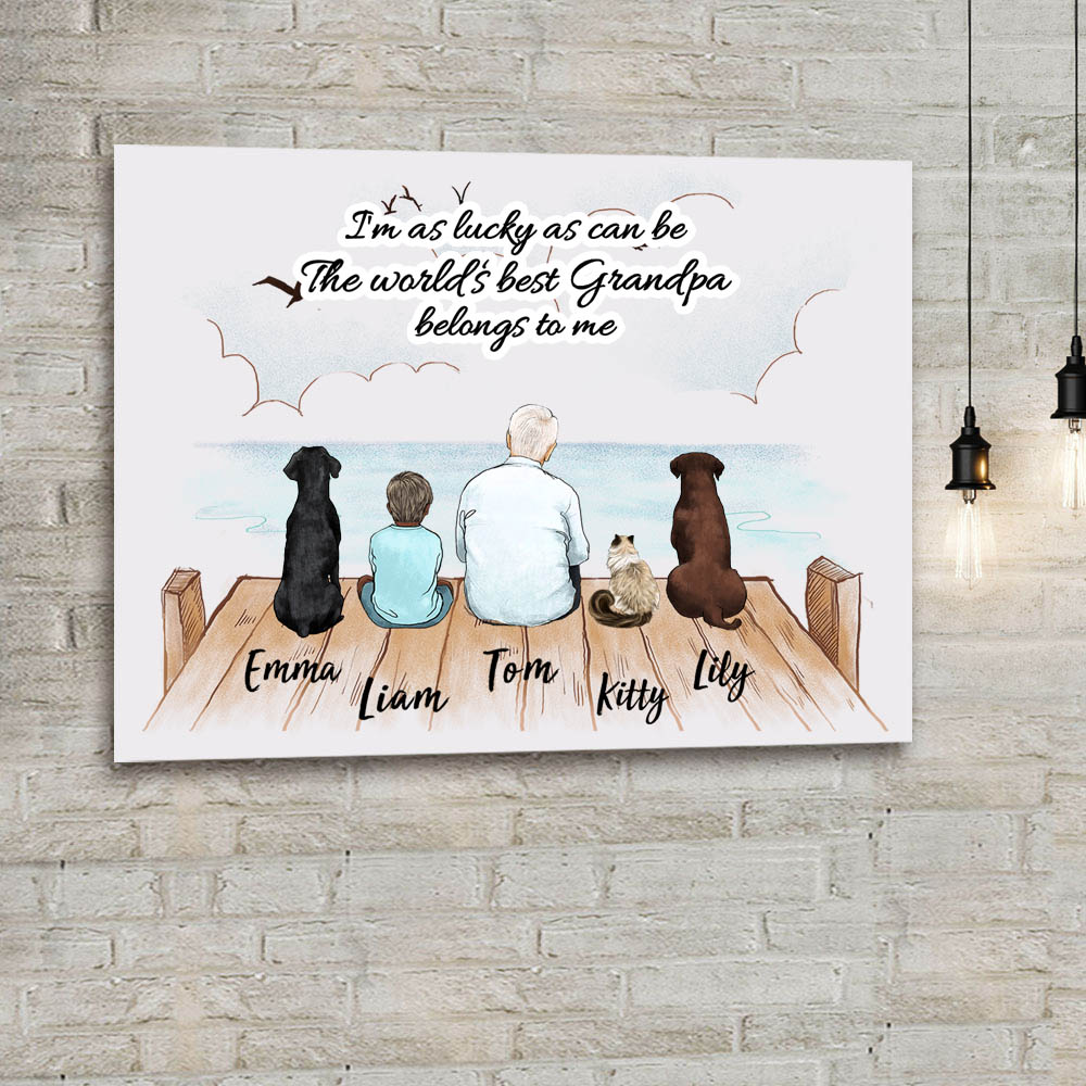Personalized gifts for grandparents canvas print with custom message - UP TO 5 PEOPLE &amp; PETS - Wooden Dock