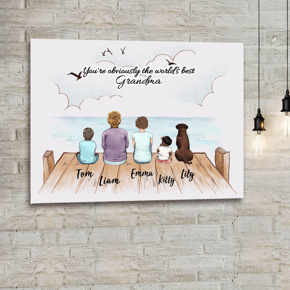 Personalized gifts for grandparents canvas print with custom message - UP TO 5 PEOPLE &amp; PETS - Wooden Dock