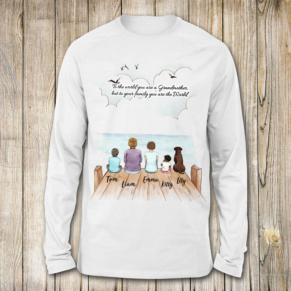 Personalized gifts for grandparents long sleeves with custom message - UP TO 5 PEOPLE &amp; PETS - Wooden Dock