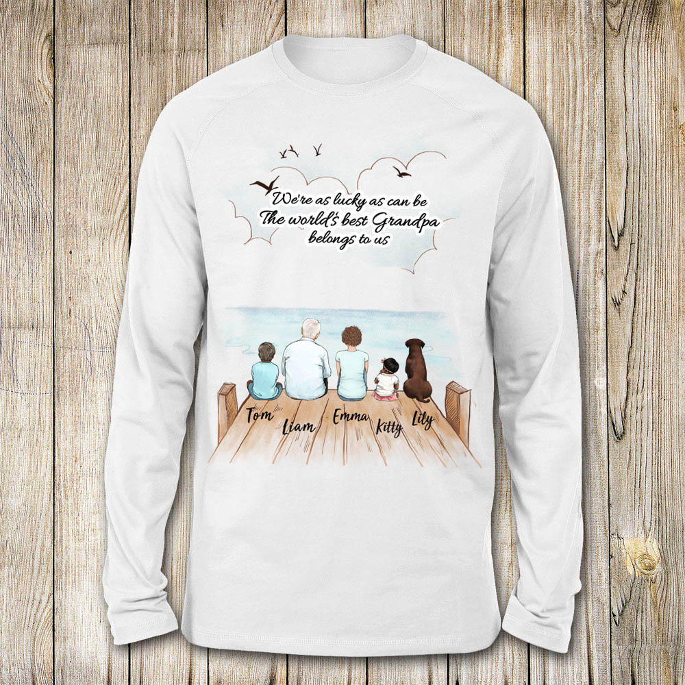 Personalized gifts for grandparents long sleeves with custom message - UP TO 5 PEOPLE &amp; PETS - Wooden Dock