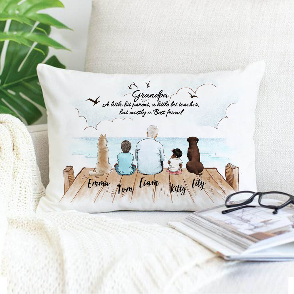 Personalized gifts for grandparents pillow with custom message - UP TO 5 PEOPLE &amp; PETS - Wooden Dock