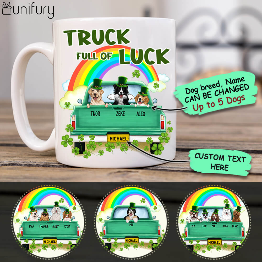 Personalized Coffee Mug Gifts For Dog Lovers - St. Patrick&#39;s Day - Truck full of luck
