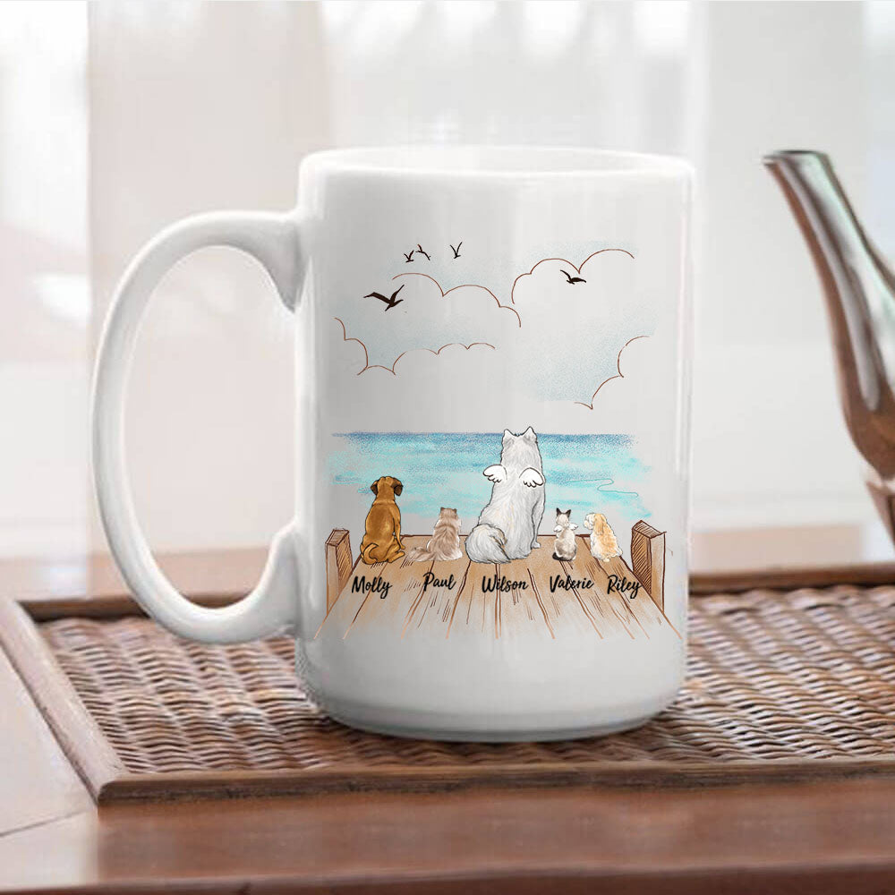 Custom Pet Mug - Gifts for dog lovers &amp; cat lovers - Wooden dock - 15oz