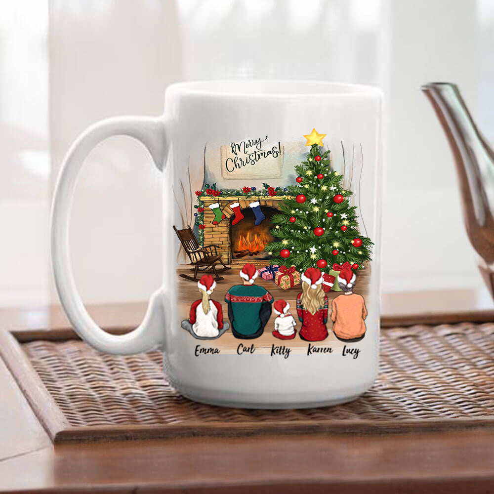 Custom Family Mug - Christmas Gifts For Family - Up To 5 People - Personalized Coffee Mug