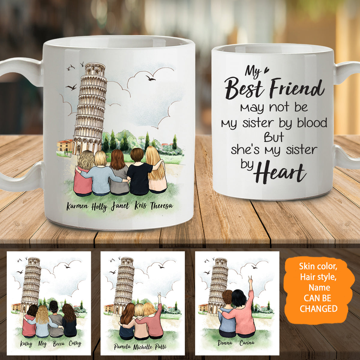 Personalized Best Friend Pisa Coffee Mugs - With Quote