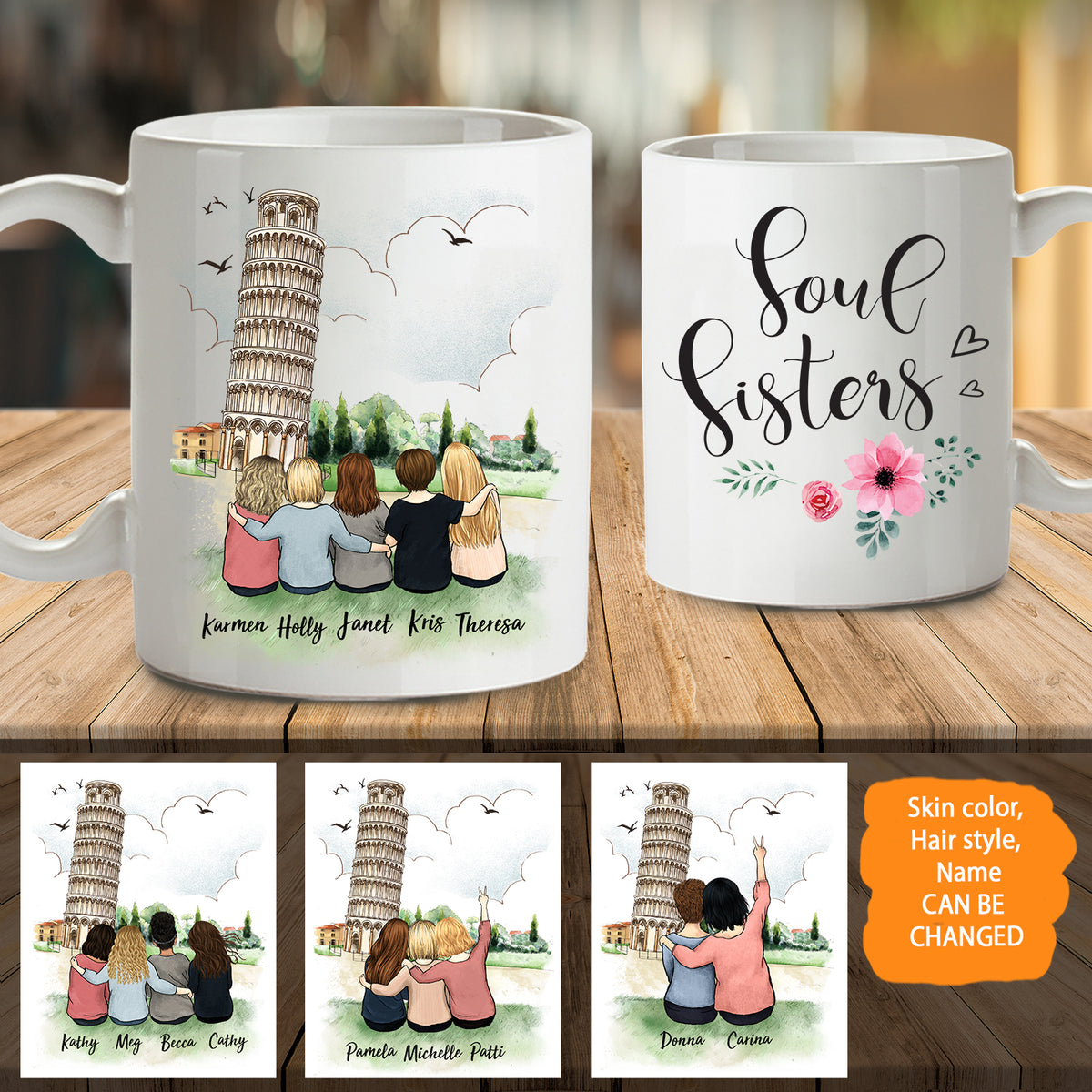 Personalized Best Friend Pisa Coffee Mugs - Soul Sisters