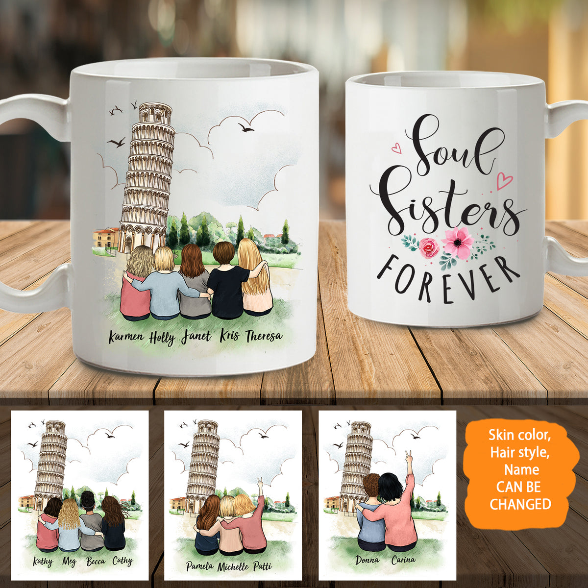 Personalized Best Friend Pisa Coffee Mugs - Soul sisters forever