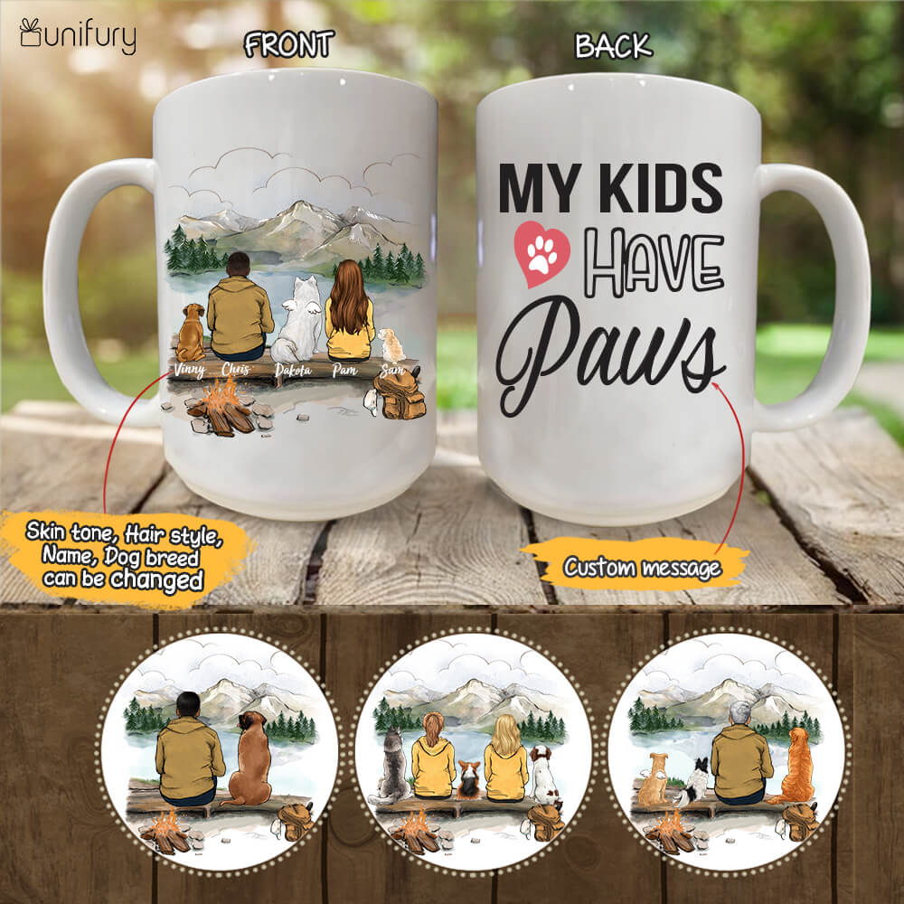 Personalized Dog Mug - Mountain Hiking Dog &amp; Couple - Custom Message - Gifts For Dog Lovers